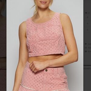 30B - POL Pink Textured Denim Crop Top